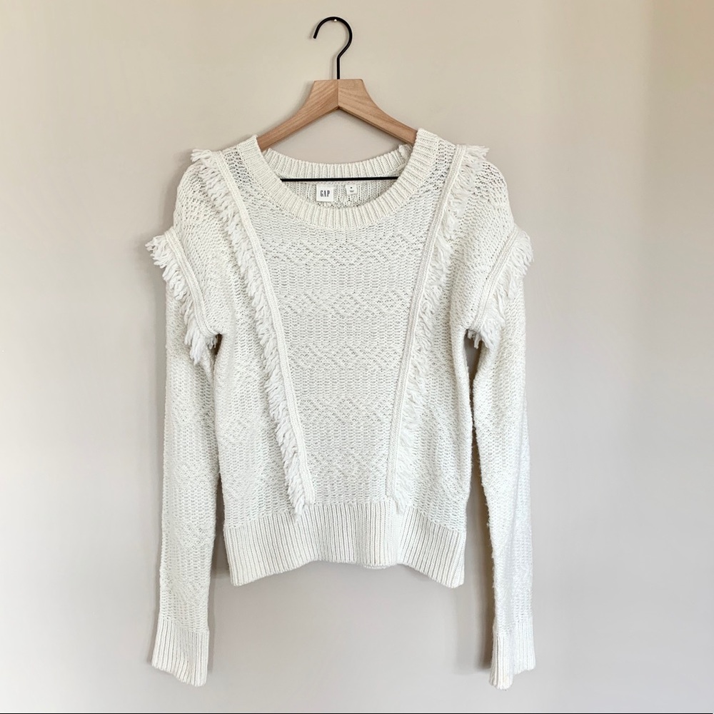 Cream Fringe Knit Sweater - Gap